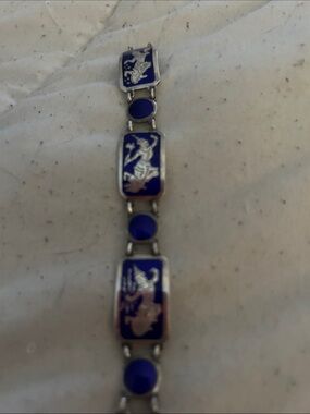 Nice antique sterling and enamel Thai bracelet